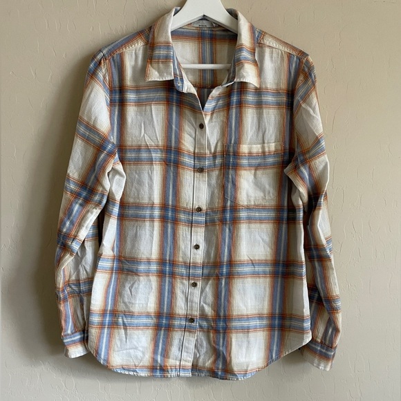 Prana Alfie Flannel Roll Tab Sleeve Cream Women’s Small Soft Roll Tab - Picture 2 of 10